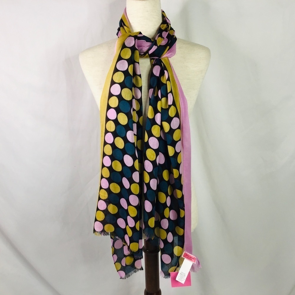 Kate SPADE Scarf Oblong Wrap Cover Polka Dot Hot Springs Pink Green Black *FLAWS